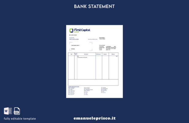 modello word di estratto conto bancario Zambia First Capital in stile verificato